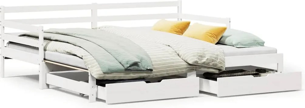 vidaXL fehér kihúzható heverő fiókokkal matrac nélkül 90 x 200 cm