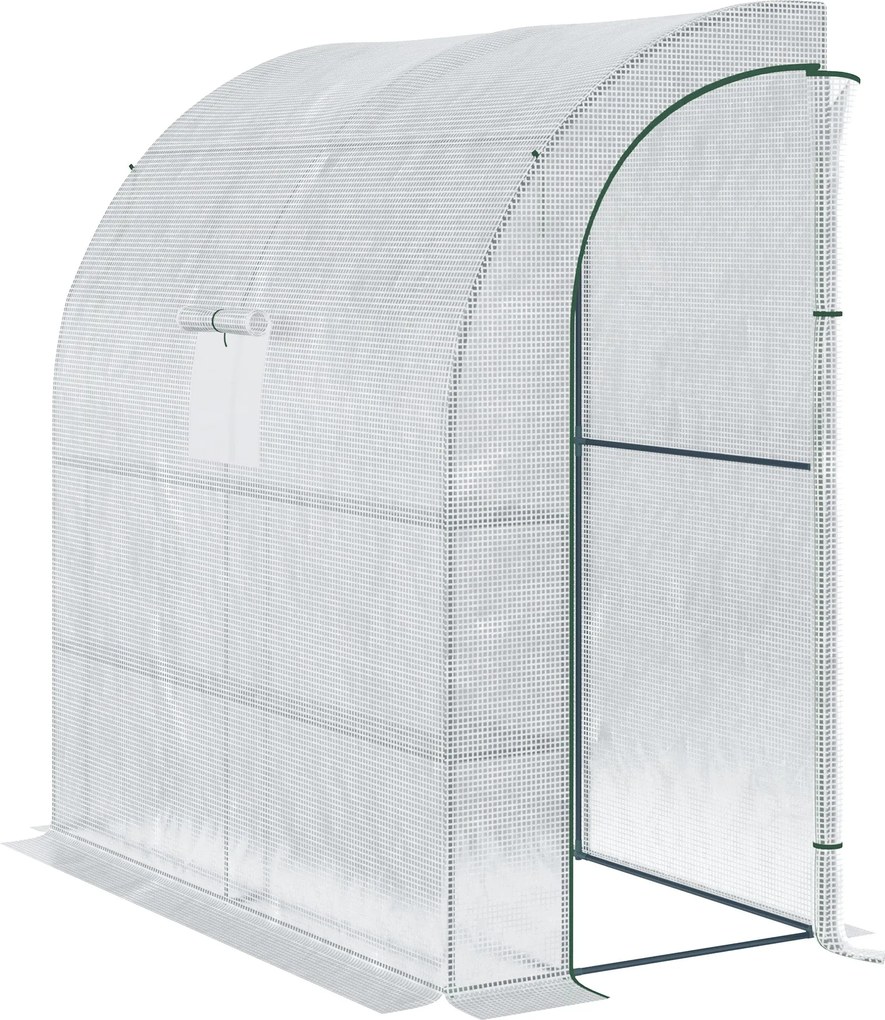 Outsunny Fólia Üvegház Paradicsom Üvegház Hálós Ablakkal, Rolós Ajtós Üvegház, Szaporító Ház UV Védelmükkel, Fehér, 200 x 100 x 215 cm | Aosom