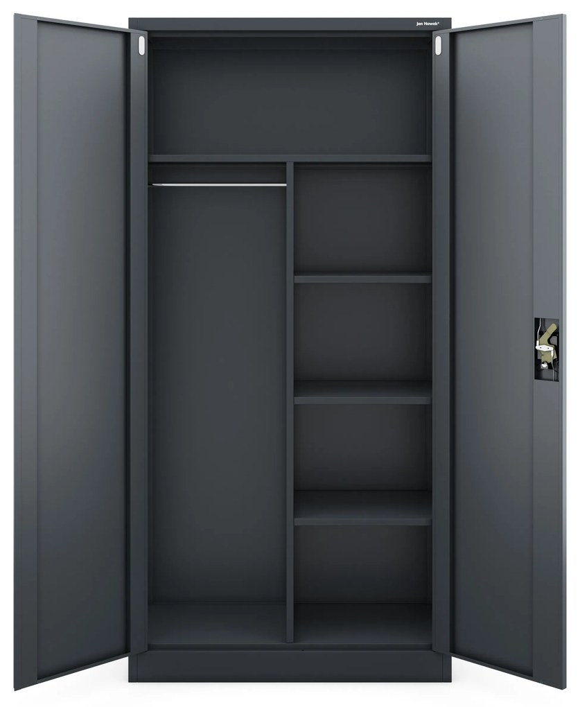 Fém öltözőszekrény DAWID, 900 x 1850 x 450 mm, antracit
