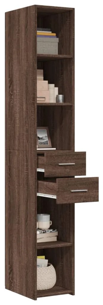barna tölgy színű szerelt fa magasszekrény 30 x 42,5 x 185 cm