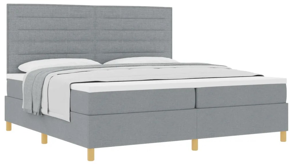 Boxspring Ágy Matrac Világosszürke 200x200 cm Szövet
