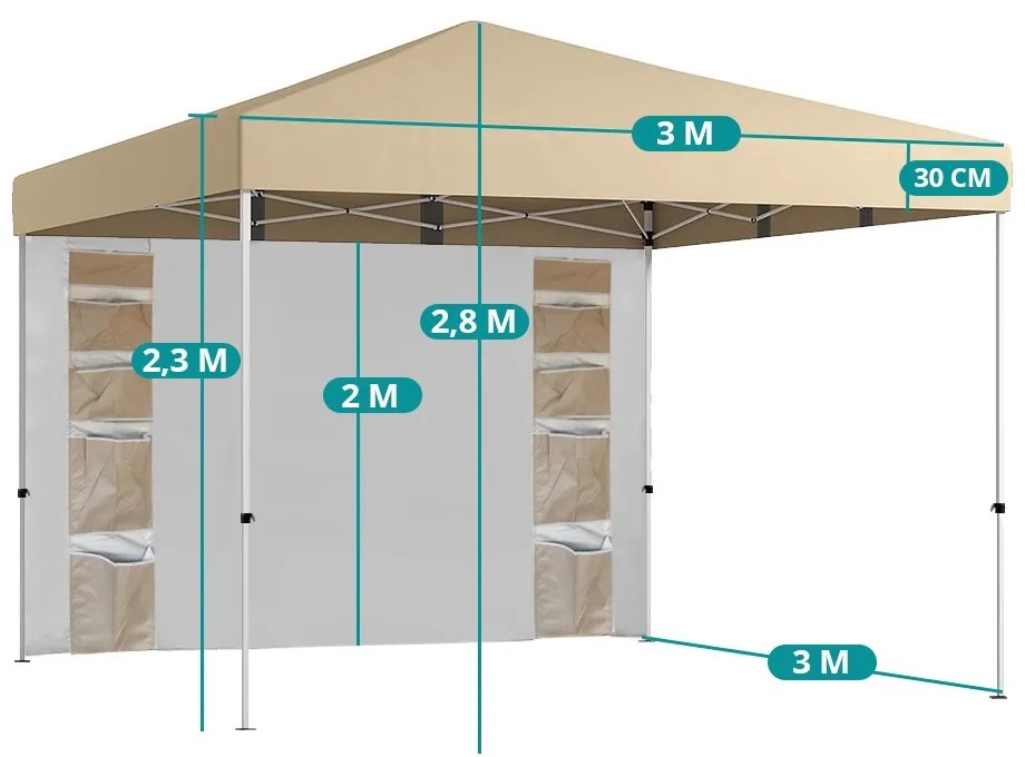 Pavilon hátfallal, zsebekkel 3x3x2,8 m, bézs