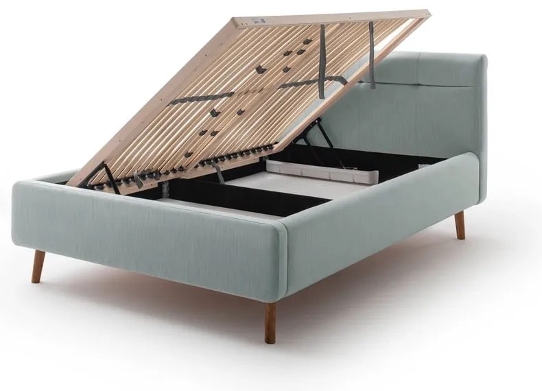 Világoskék kárpitozott ágyneműtartós franciaágy ágyráccsal 140x200 cm Lotte – Meise Möbel