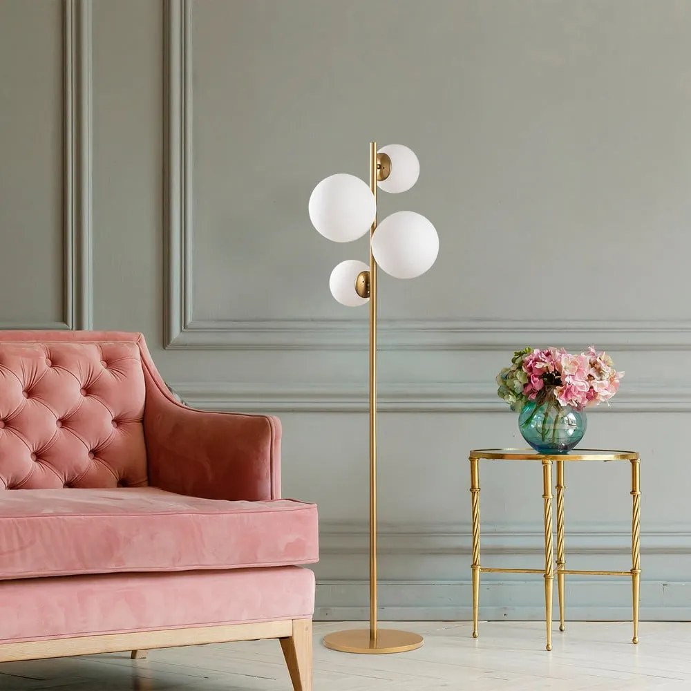 Fehér-sárgaréz színű állólámpa üveg búrával (magasság 162 cm) Fazli – Opviq lights