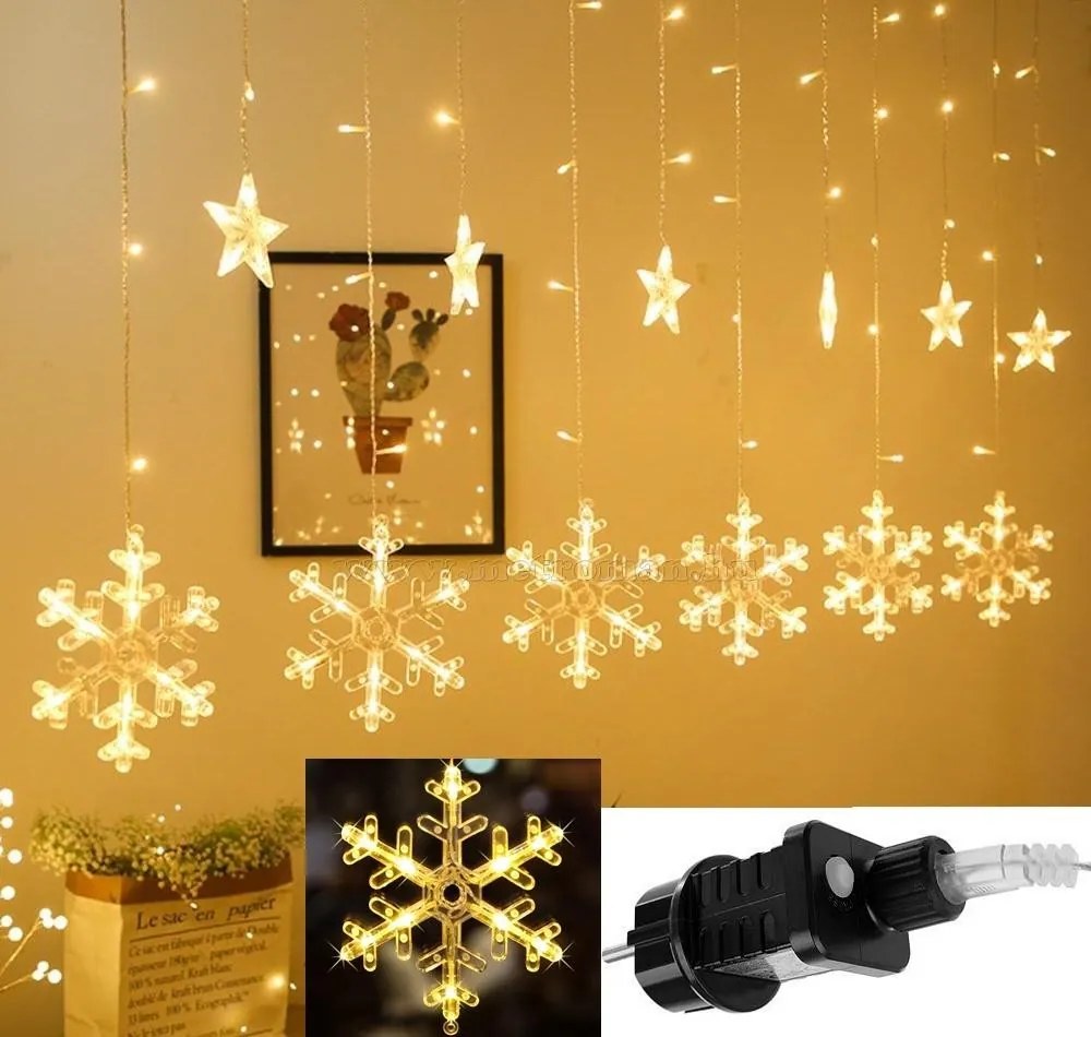 Karácsonyi LED fényfüzér Csillag és Hópehely M1326LED 3.5 Méter 138 Led KÉK