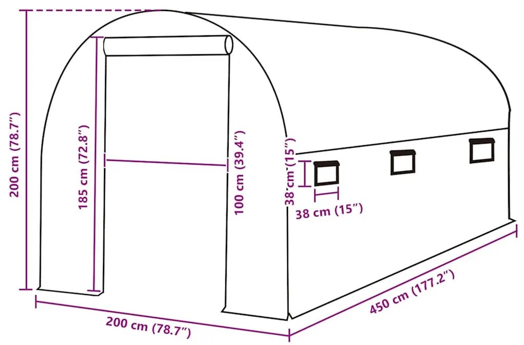 zöld melegház pótponyva (9 m²) 200 x 450 x 200 cm