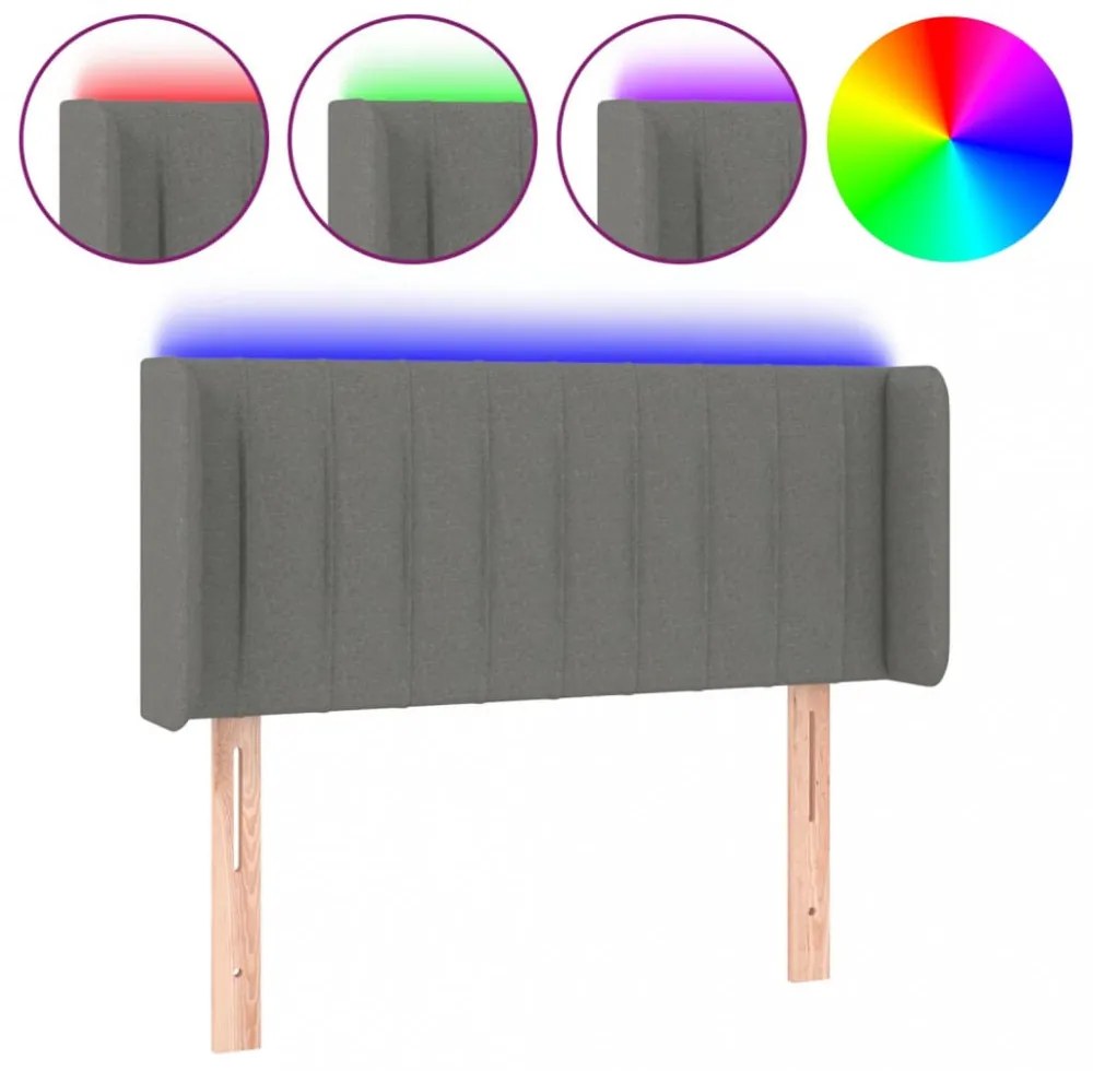 sötétszürke szövet LED-es fejtámla 93 x 16 x 78/88 cm