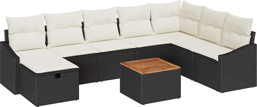 vidaXL Kerti Kanapé Szett párnával tárolóval 9 pcs Fekete Poli rattan