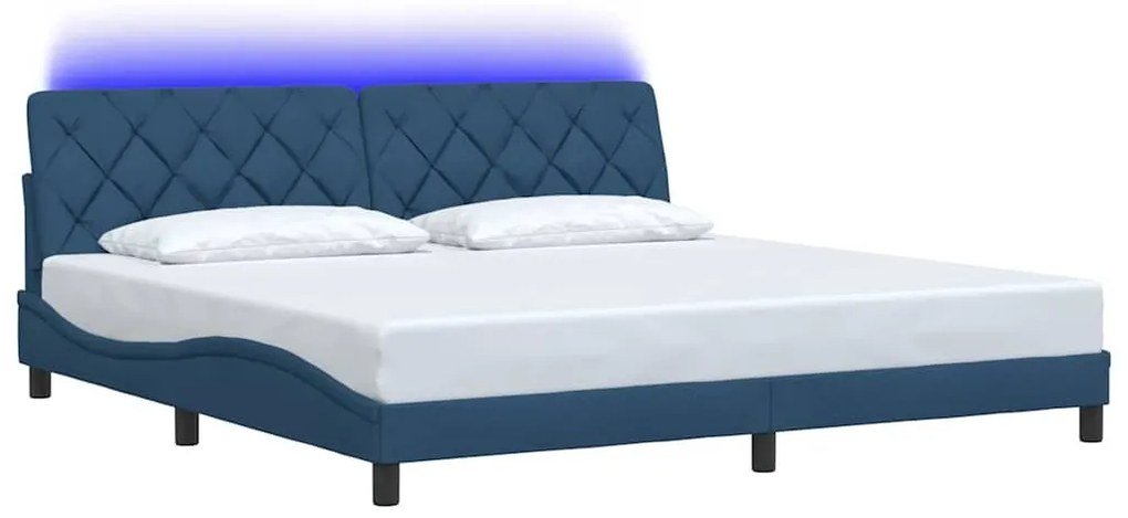 kék szövet ágykeret LED-es matrac nélkül 200 x 200 cm