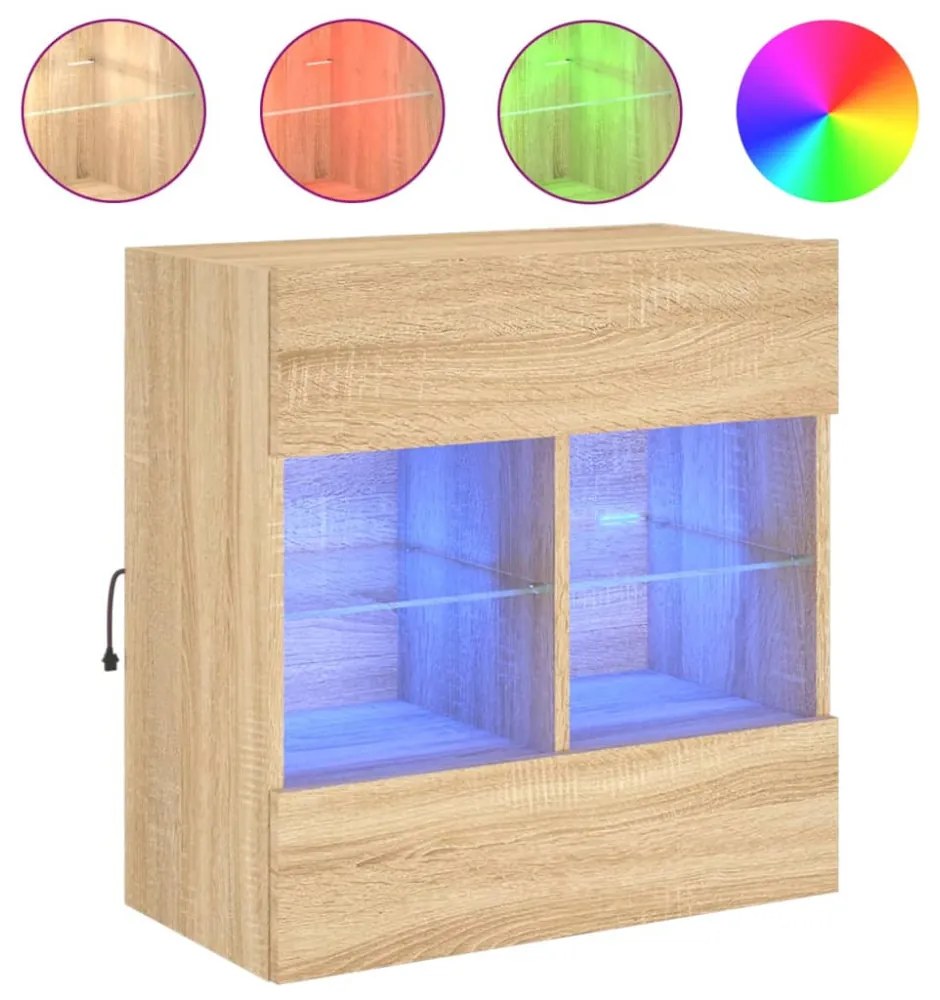 sonoma tölgy színű fali TV-szekrény LED-del 58,5x30x60,5 cm