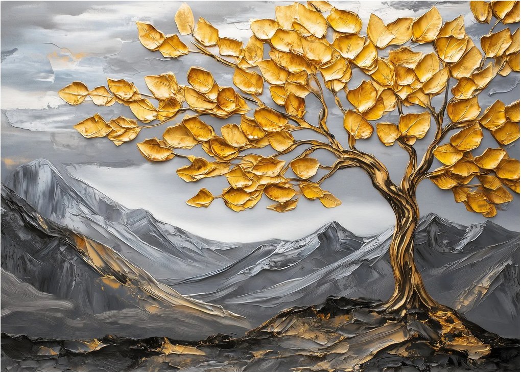 Üveg kép – Fa arany levelekkel (70x50 cm)