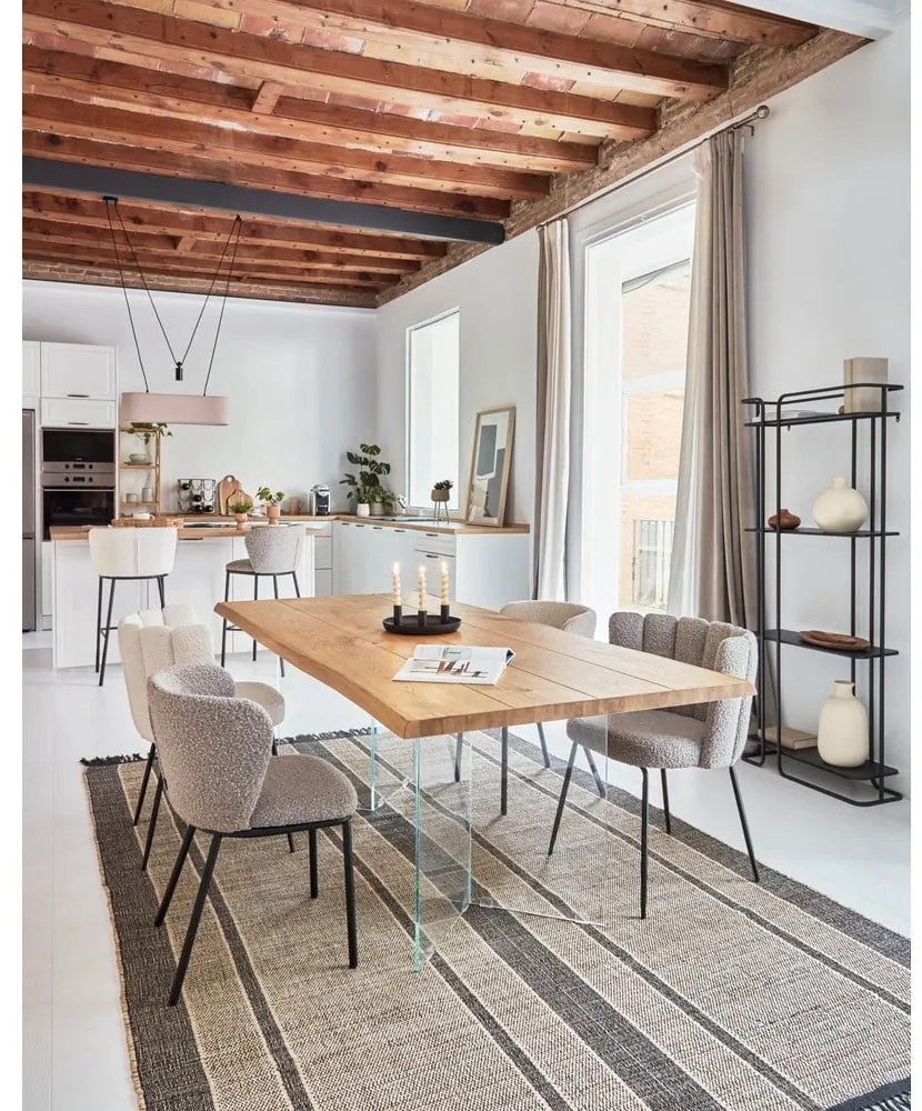 Natúr színű étkezőasztal tölgyfa dekoros asztallappal 90x160 cm Lotty – Kave Home