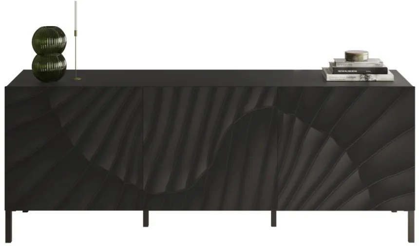 SNAKE háromajtós komód, antracitszürke testet és antracitszürke, díszített mintázatú előlapokkal