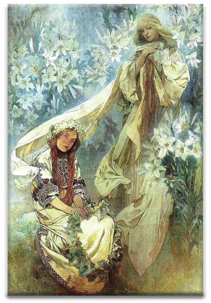 Madonna of the lilies kerámiakép üvegkép, falikép