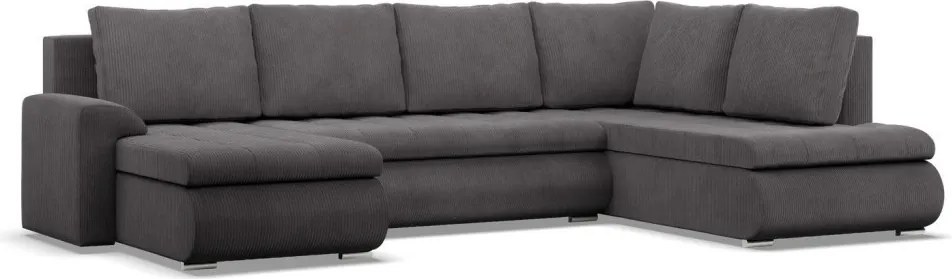 Tokio U sarokkanapé, 3 ágyneműtartóval, kordbársony, jobboldali, szürke