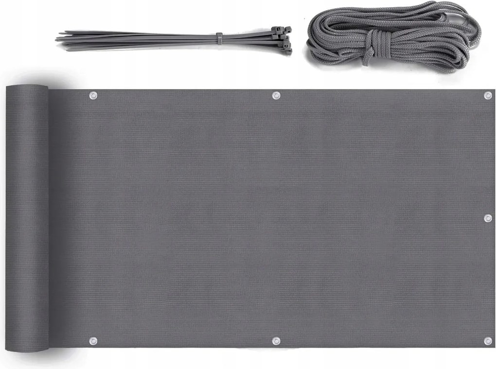 Erkélyfüggöny Szőnyeg Szürke 90 X 300 CM Premium Hdpe 220g/M2 Új