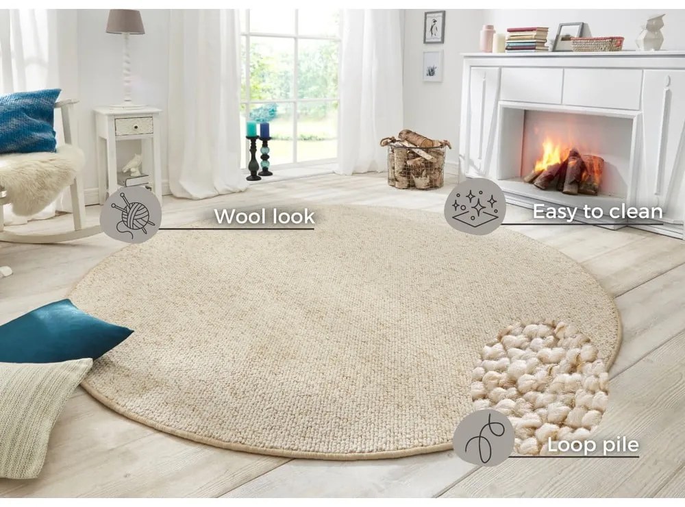 Krémszínű kerek szőnyeg ø 133 cm Wolly – BT Carpet