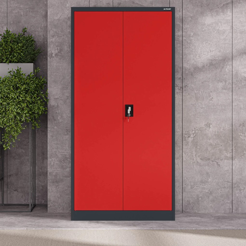 Fém iratszekrény JAN, 900 x 1850 x 400 mm, antracit-piros