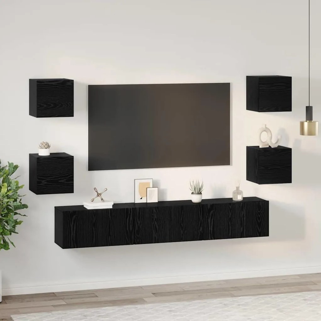 TV szekrény garnitúra Falra szerelhető 7 pcs Musta tammi