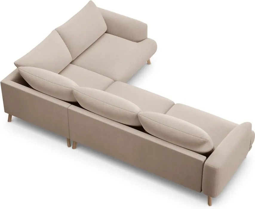 Bézs bársony sarokkanapé (jobb oldali-L alakú) Naomi – Micadoni