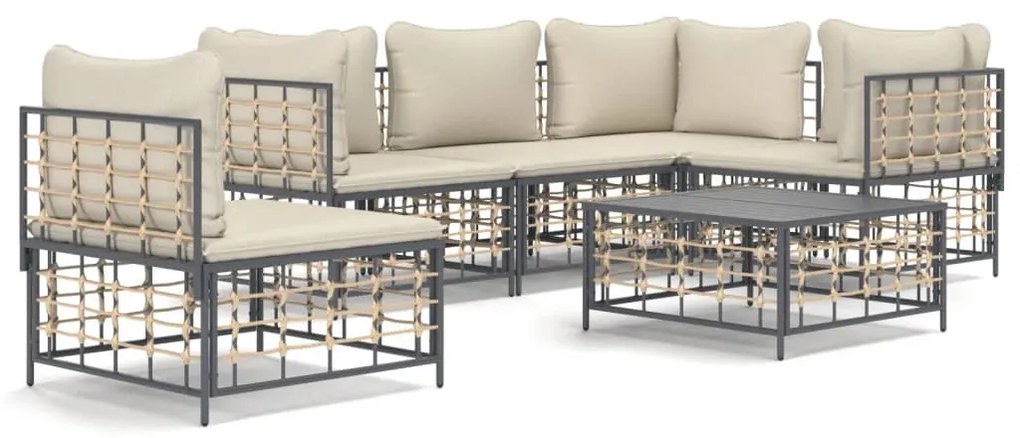 6 részes antracitszürke polyrattan kerti ülőgarnitúra párnákkal
