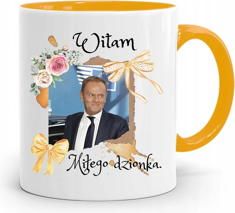 Donald Tusk Sárga Bögre Platform Ajándék fényképes nyomtatással