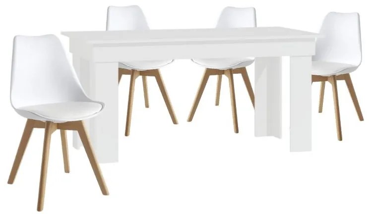 Montilla 4 személyes étkezőszett Oravit székekkel, Fehér - Fehér N