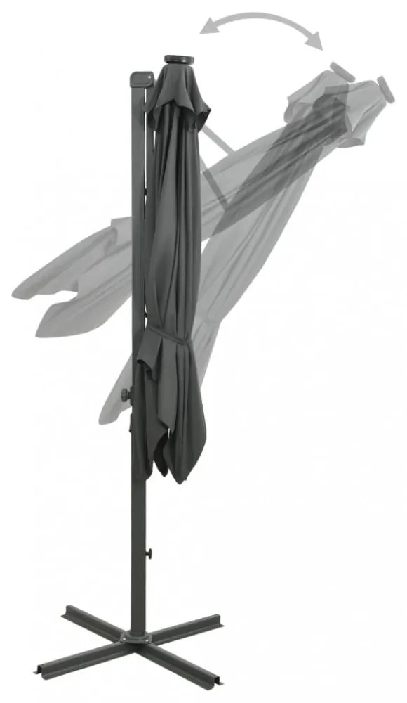 antracitszürke konzolos napernyő rúddal és LED-fényekkel 250 cm