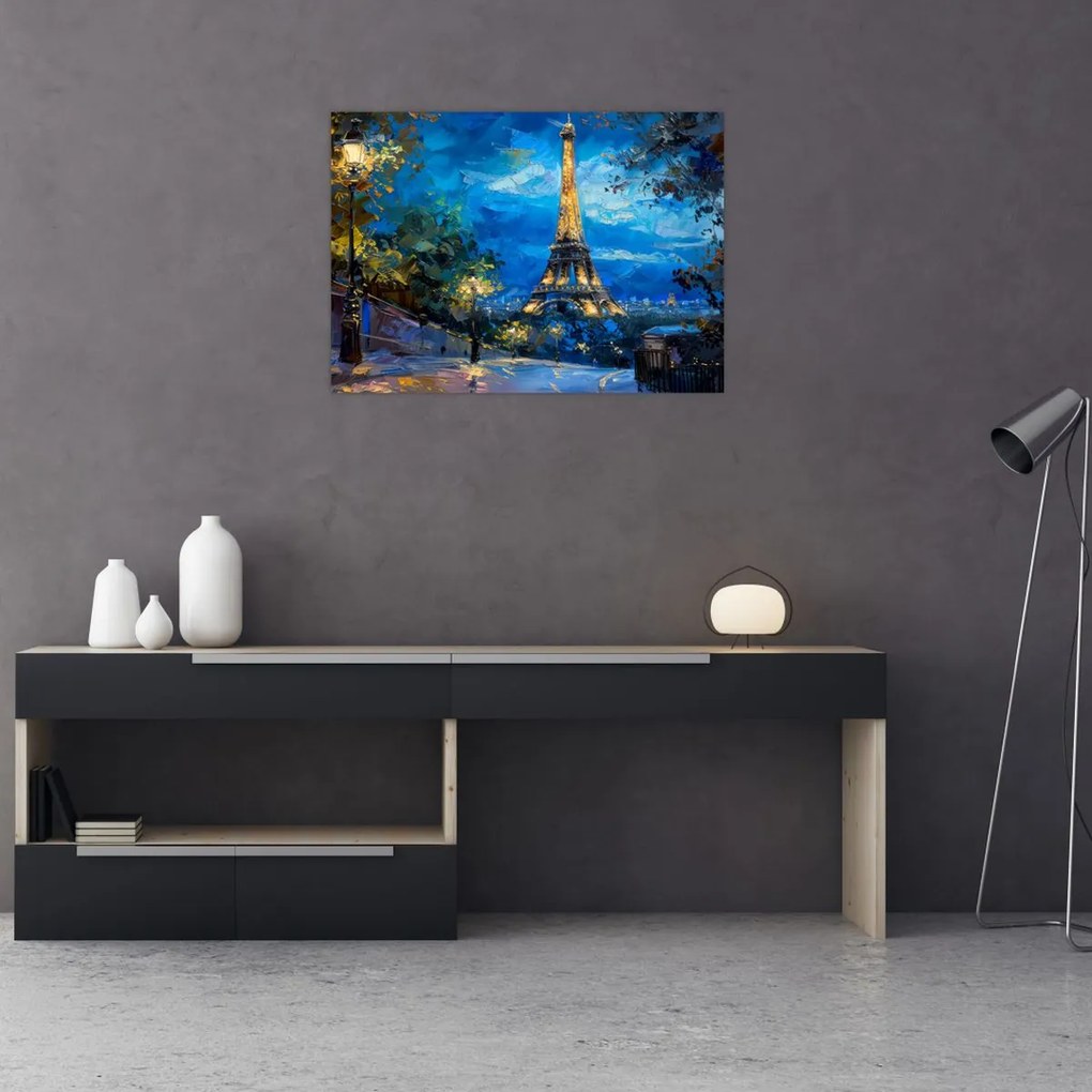 Üveg kép - Olajfestmény az Eiffel-toronyról (70x50 cm)