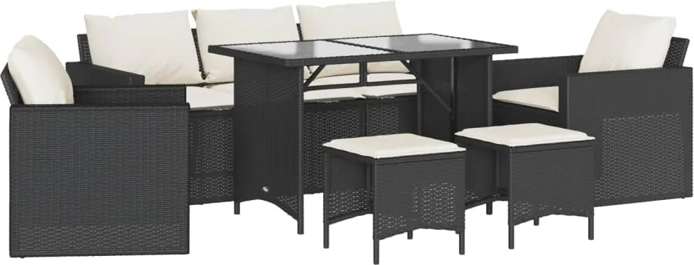 vidaXL 6 részes fekete polyrattan kerti ülőgarnitúra párnákkal