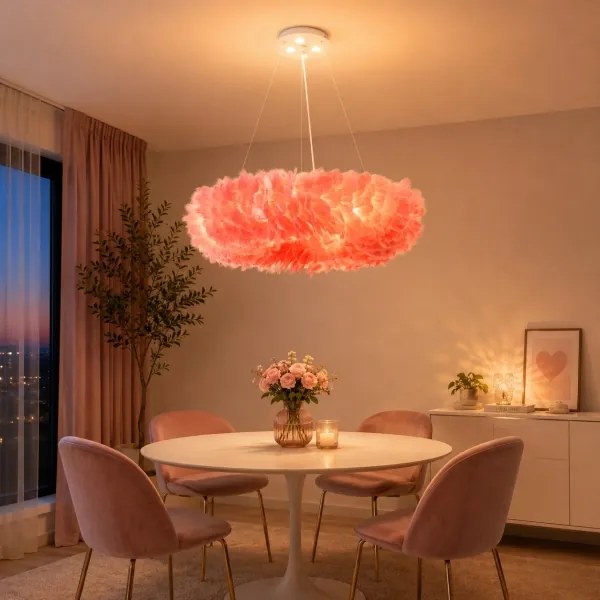BRILAGI - LED csillár zsinóron FEATHER 3xE27/40W/230V + 3xLED/3W, átmérő 50 cm, rózsaszín