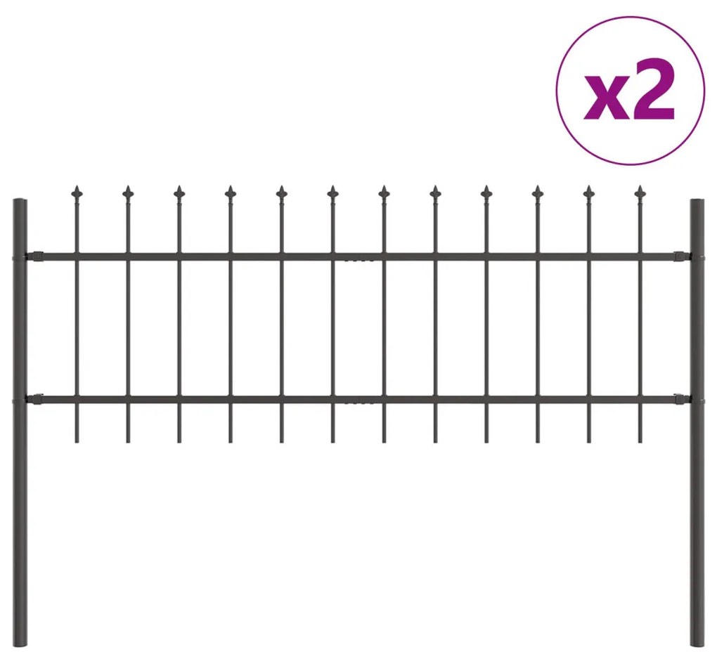 Kertkerítés Lándzsás Felső Szürke 3,4x0,6 m Acél