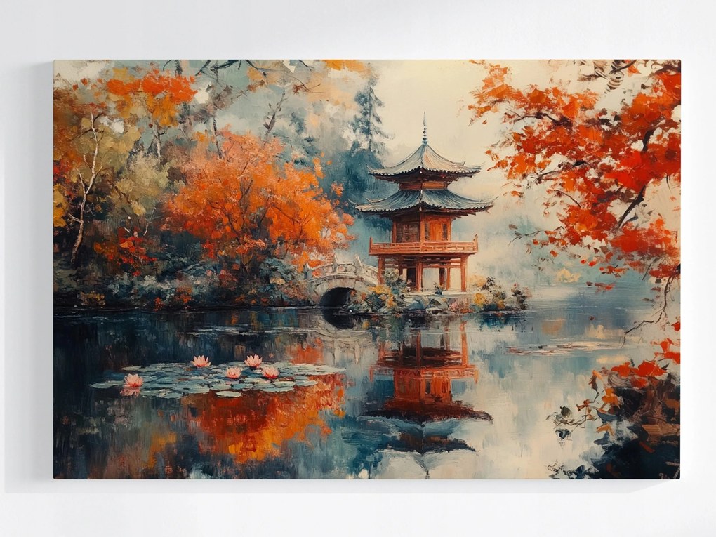 Poszter Tájkép Japán Park Kert Ősz Pagoda Híd 60x40