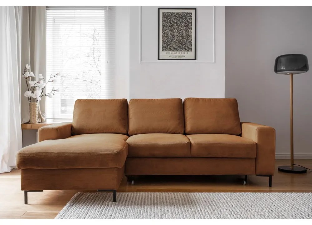 Narancssárgásbarna kordbársony kinyitható sarokkanapé (bal oldali) Lofty Lilly – Miuform