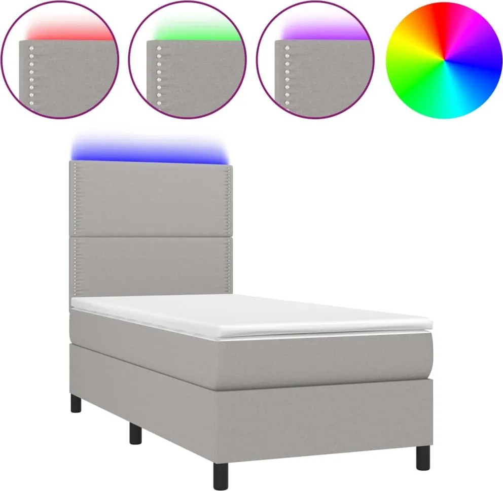vidaXL világosszürke szövet rugós és LED-es ágy matraccal 90x200 cm