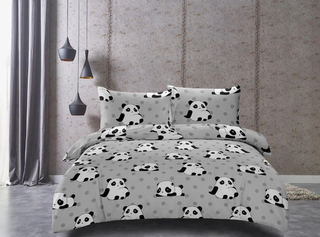 Mikroszálas ágynemű PANDA szürke Ágyneműhuzat mérete: 2 db 70 x 90 cm | 200 x 220 cm