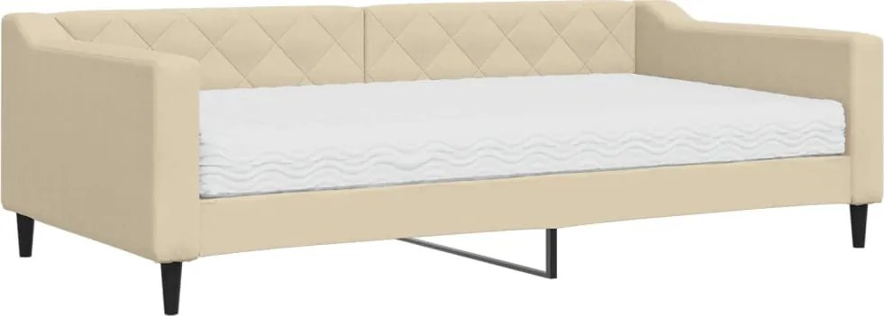 vidaXL krémszínű szövet kanapéágy matraccal 100x200 cm