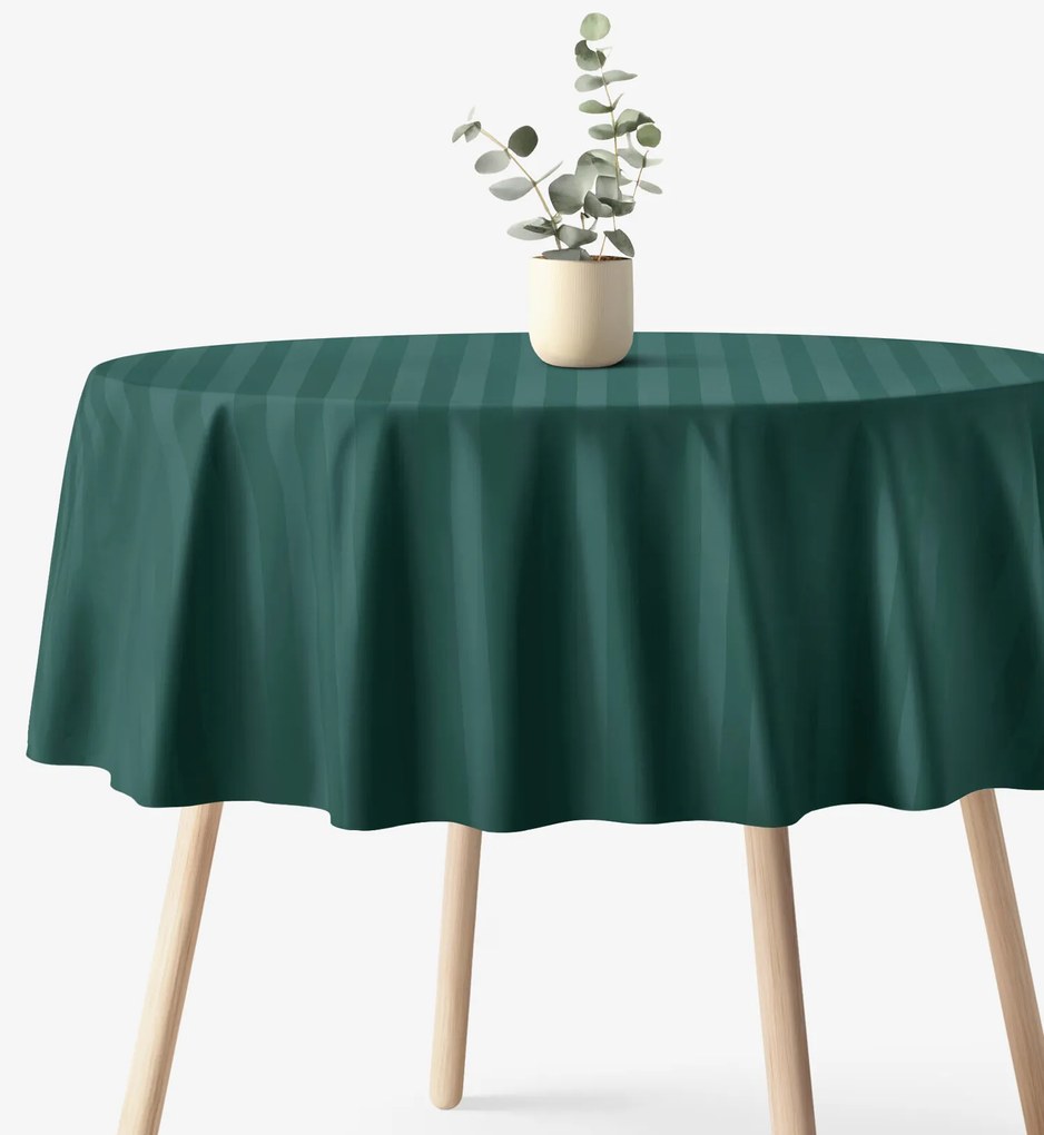 Goldea kör alakú damaszt terítő - sötétzöld csíkos Ø 140 cm