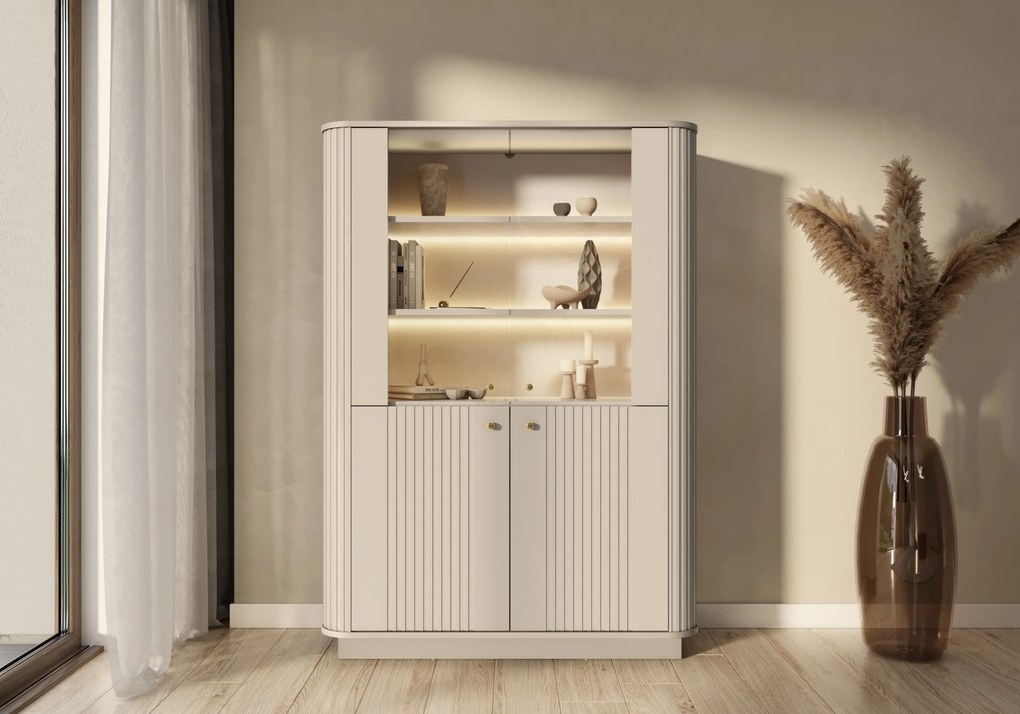 Vesper négyajtós vitrin 103 cm - kasmír / arany fogantyúk