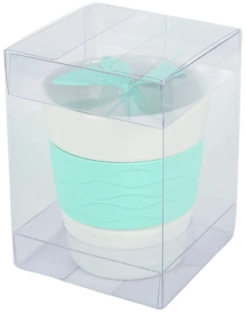 Porcelán bögre SILICONE BUTTERFLY teaszűrővel 280 ml, zöld