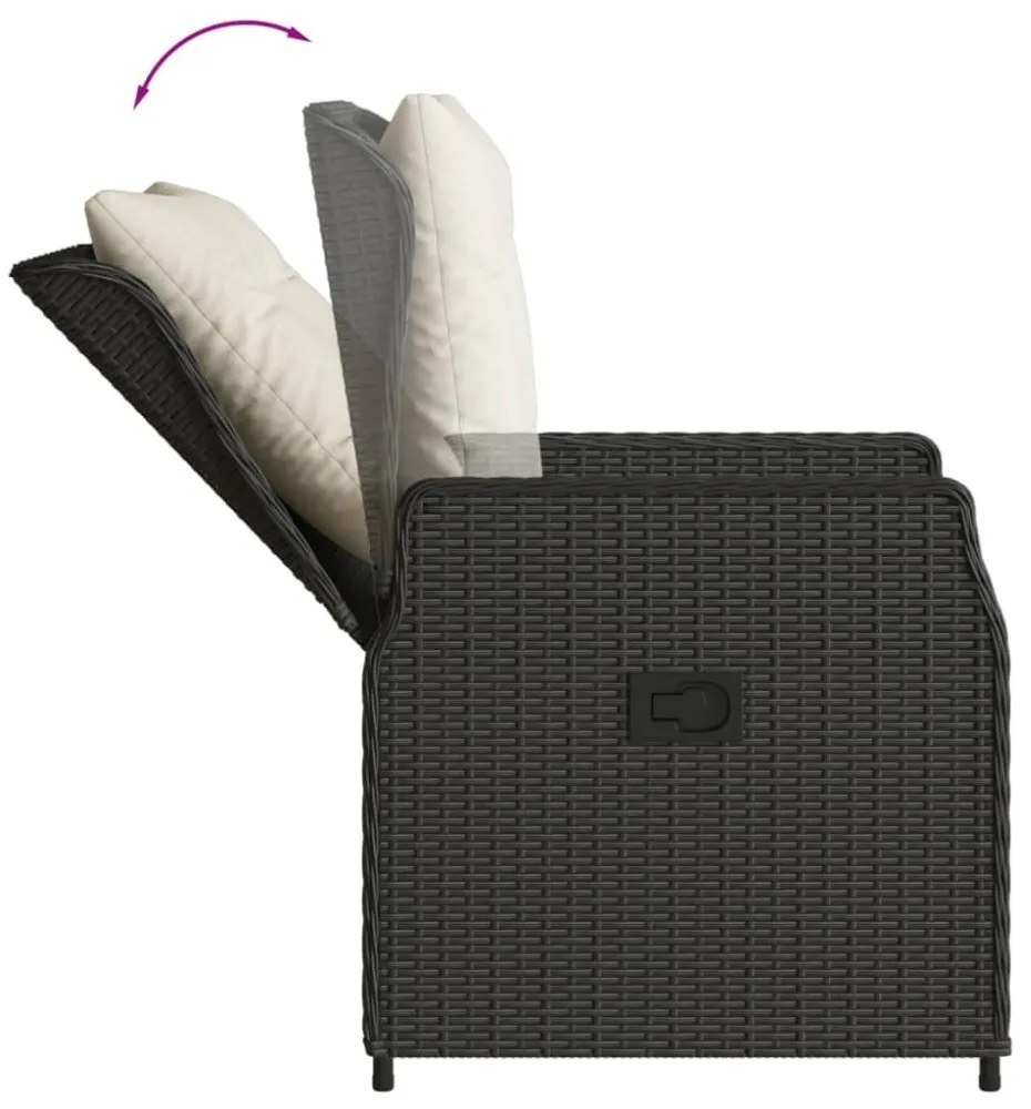 2 db fekete polyrattan dönthető kerti szék