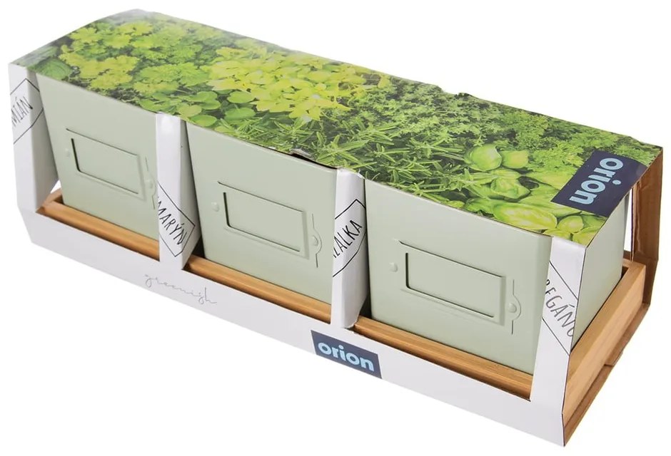 Fém virágcserép készlet fűszernövényekhez 3 db-os Greenish – Orion