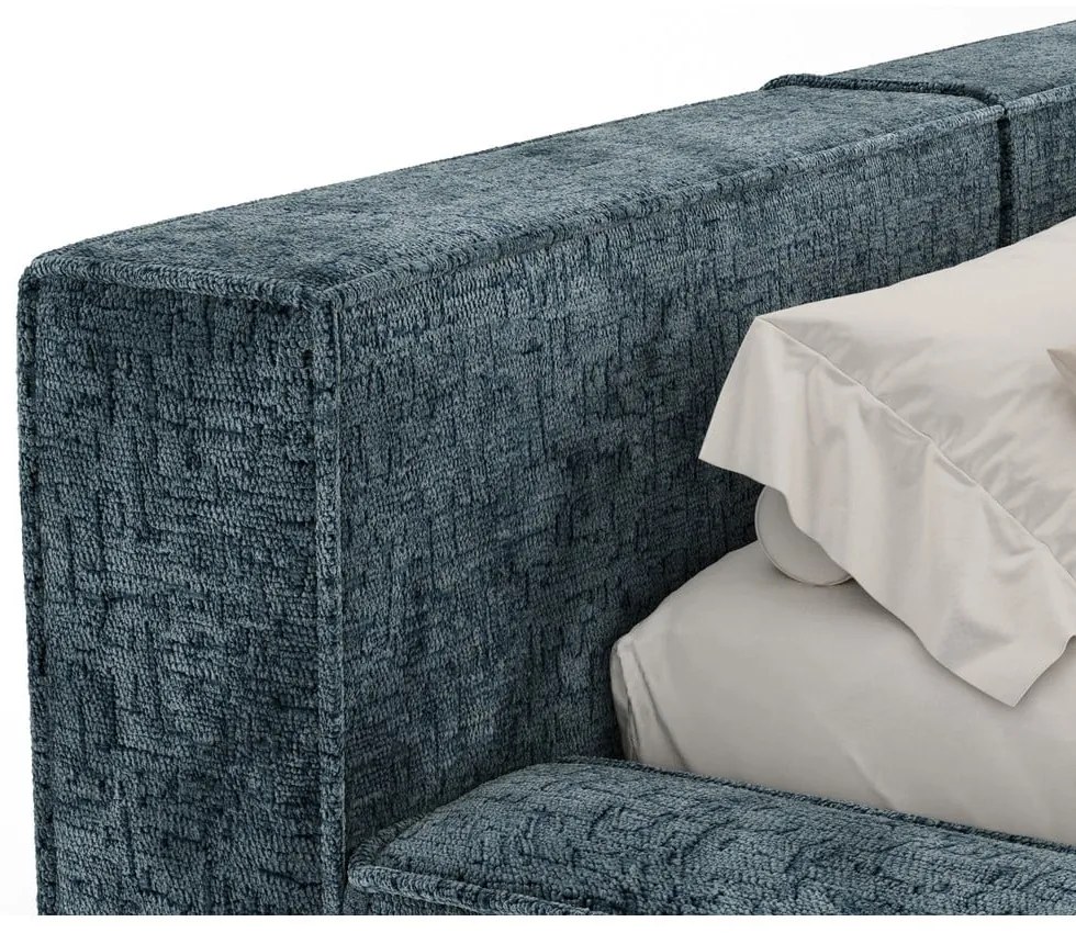 Szürkéskék kárpitozott ágyneműtartós franciaágy ágyráccsal 180x200 cm Voliera – Maison de Rêve