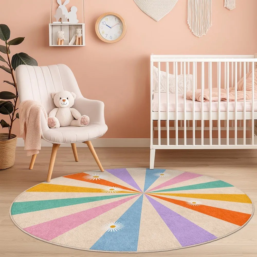 Mosható gyerek szőnyeg ø120 cm Rainbow Daisy – Mila Home