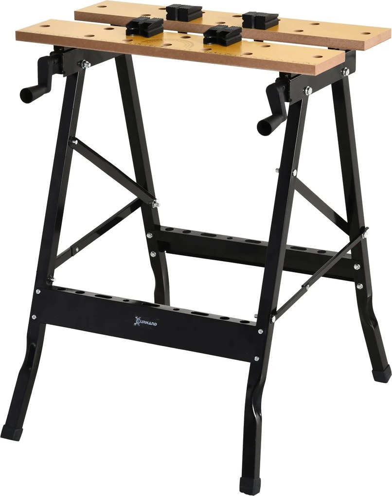 DURHAND Összecsukható Munkaasztal 4 Rögzítőfurattal Fűrészeléshez Házi Karpentermunkákhoz Vas MDF Támogatás 70 kg 56x62x75 cm Natúr Fekete | Aosom