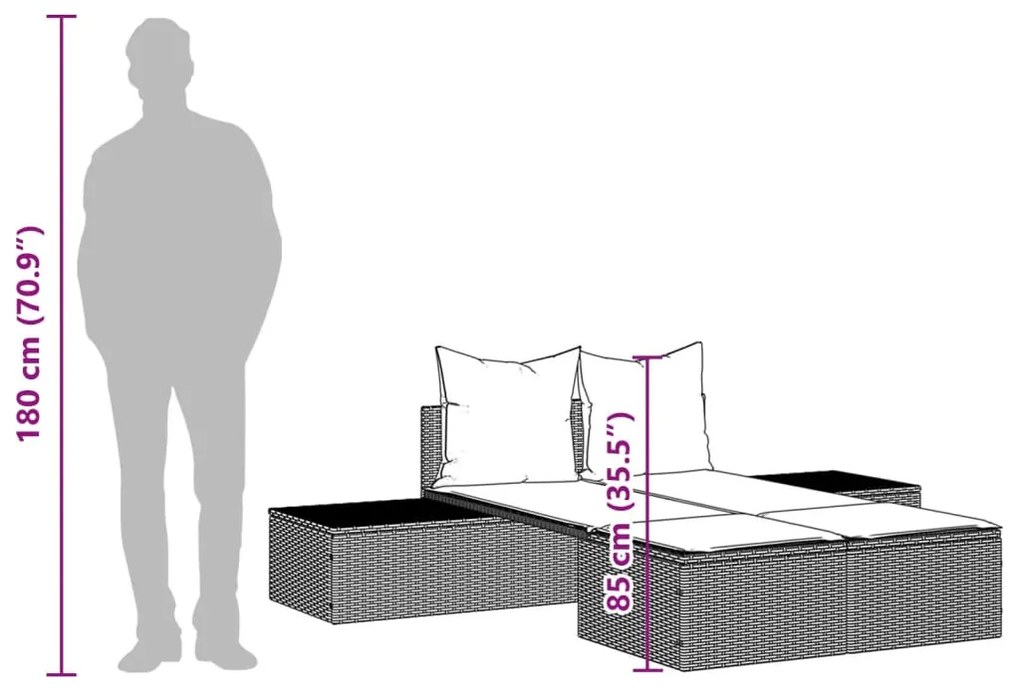 barna polyrattan dupla napozóágy párnával