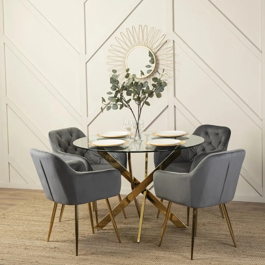 Szürke Bársony Étkezőszék Arany Lábbal. RAYA