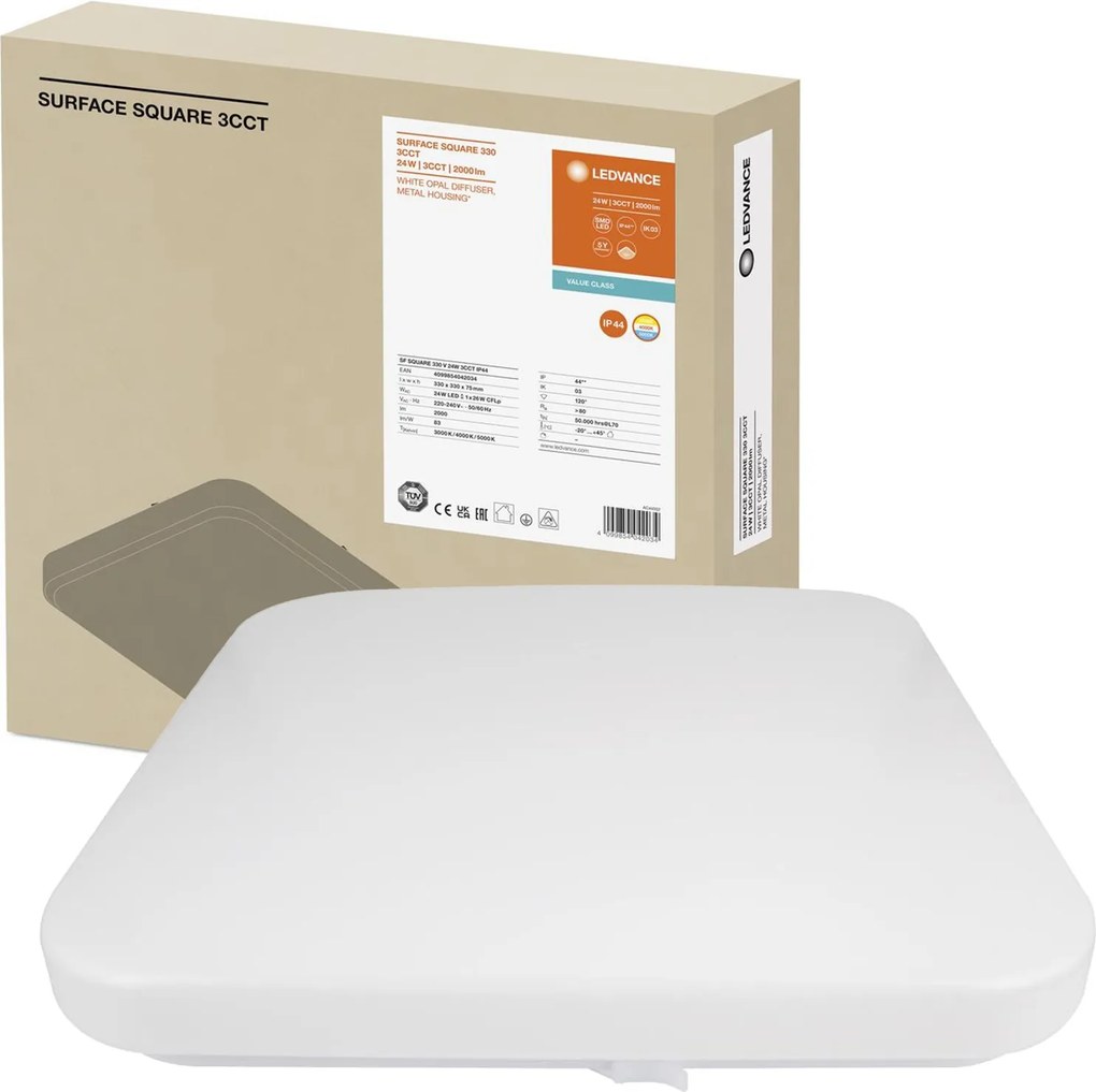 Led panel Mennyezeti lámpatest 24W 2000lm Cct Fehér 33x33cm Surface