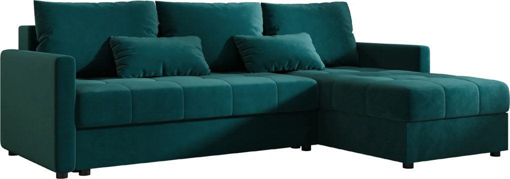 VENORIA L alakú kihúzható sarokkanapé, 220x143 cm, petrolkék + 2 párna INGYEN