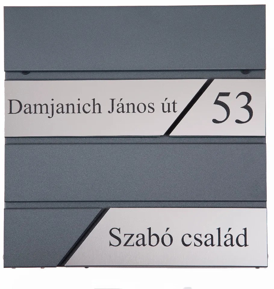 Fém postaláda, gravírozott felirattal, antracit "4"